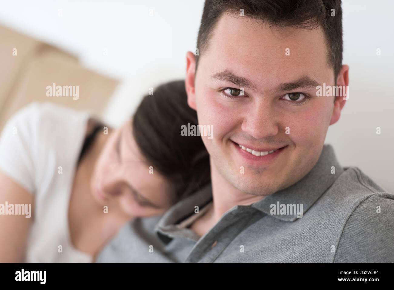 relationship concept cute young woman sleeping on shoulder of her