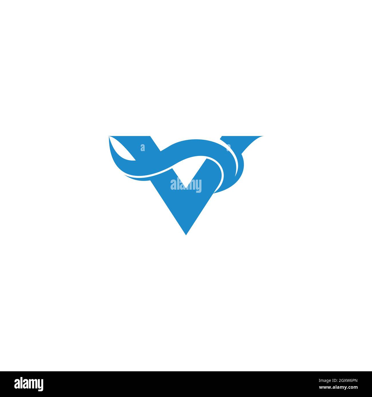 letter v blue waves curves flow geometric logo vector Stock Vector