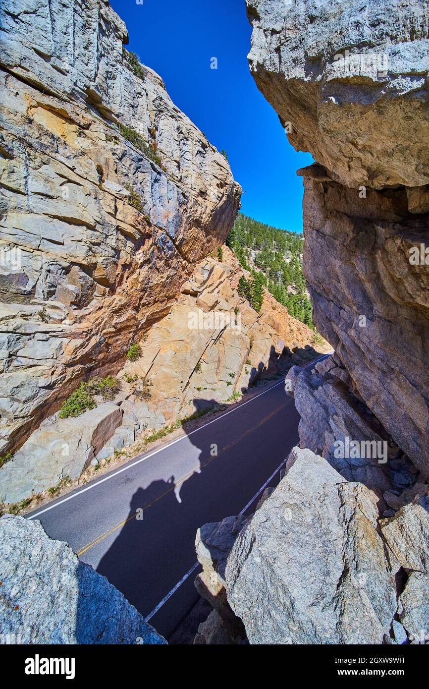Detail vertical of road cutting through mountain rock Stock Photo Alamy