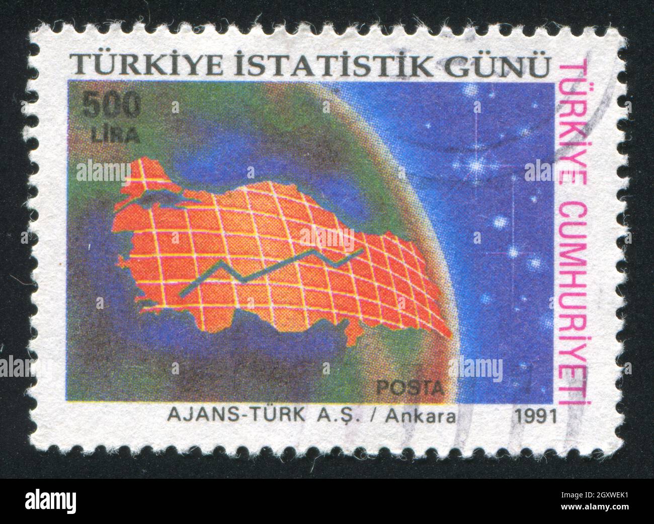 TURKEY- CIRCA 1991: stamp printed by Turkey, shows national statistic day, circa 1991 Stock Photo