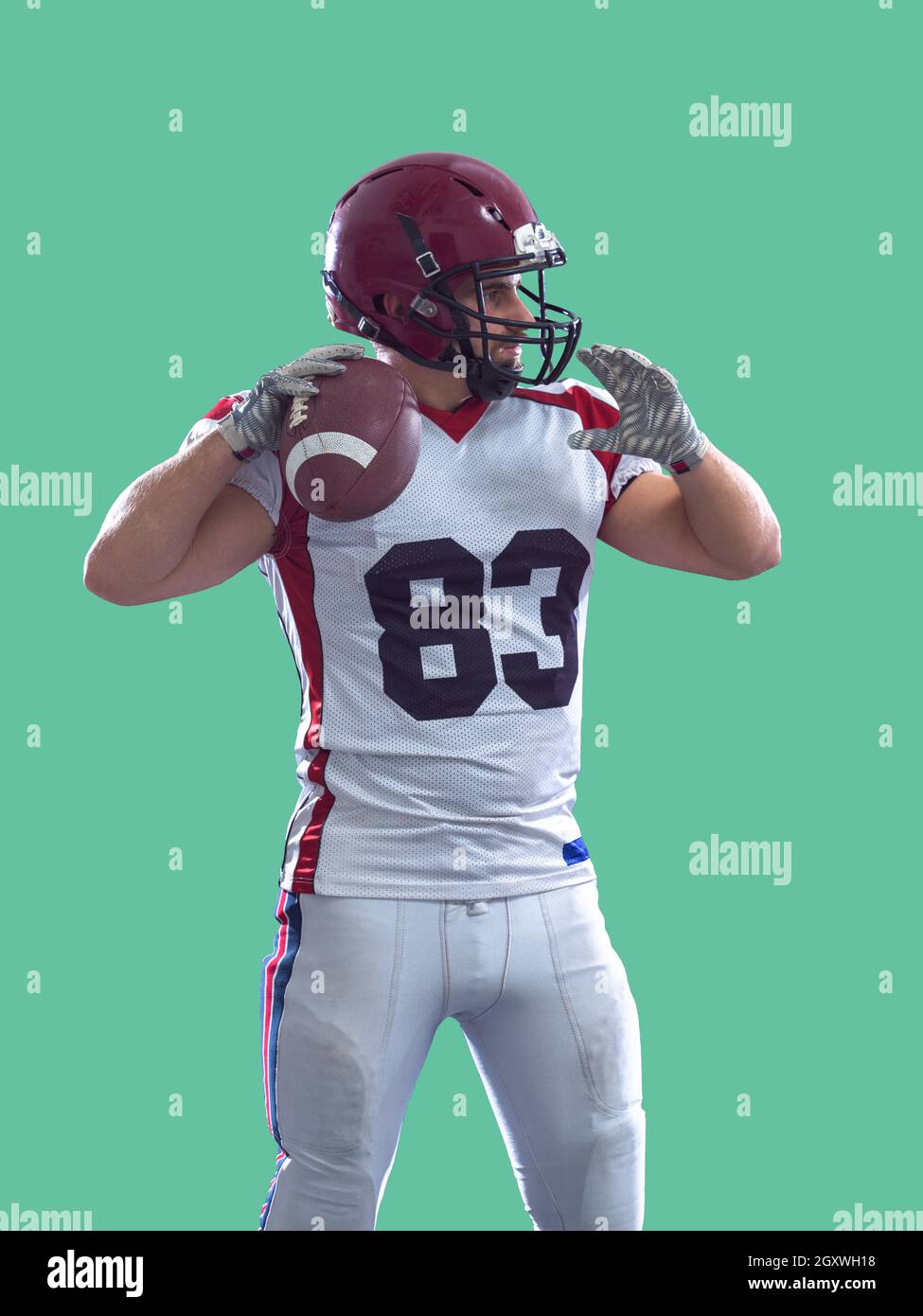 one quarterback american football player throwing ball isolated on