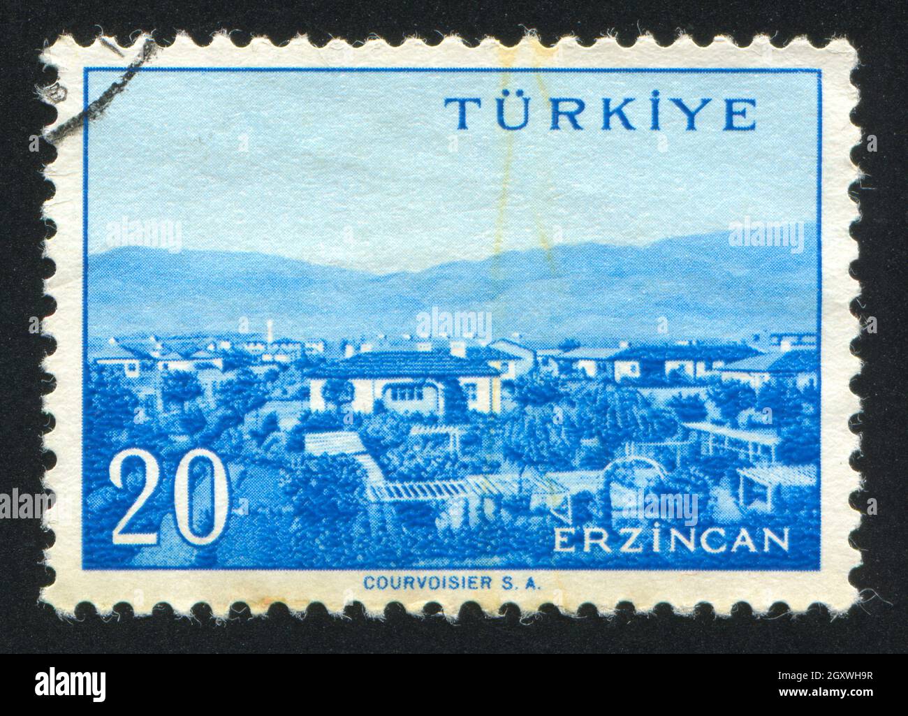 TURKEY - CIRCA 1959: stamp printed by Turkey, shows Turkish city, Erzincan, circa 1959. Stock Photo
