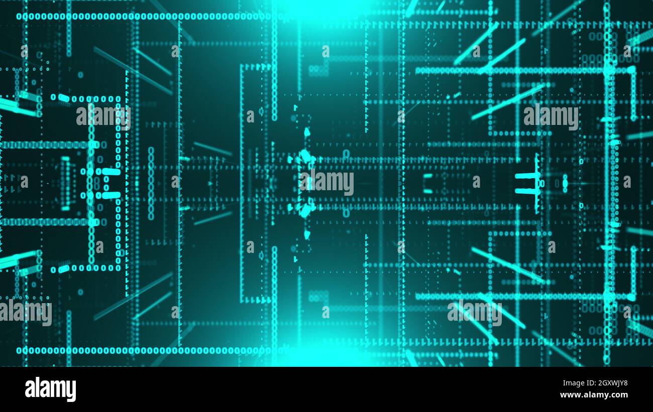 Flow of binary data, computer generated. 3d rendering of scientific ...