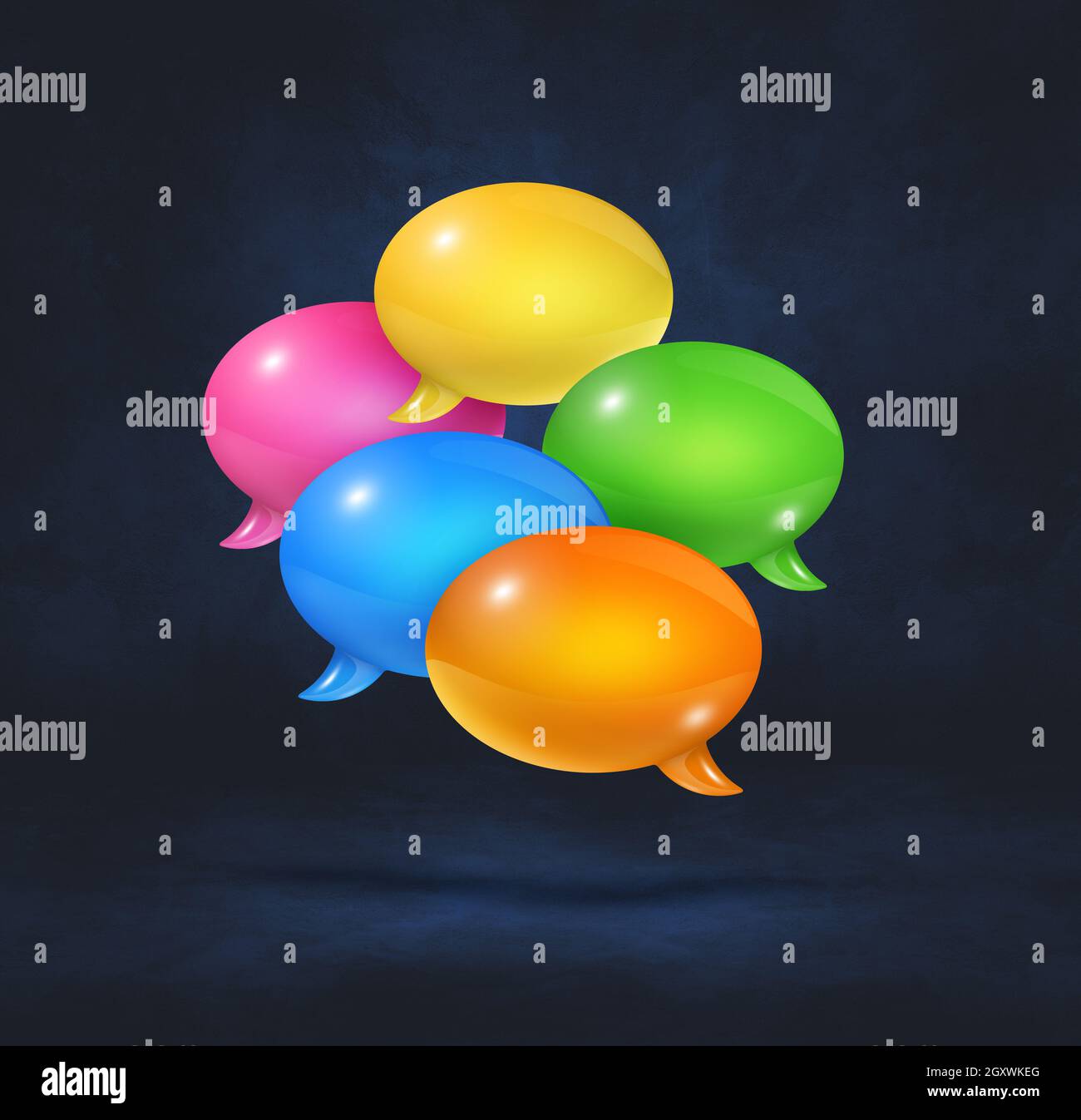3D multicolor speech bubbles isolated on black square background Stock ...
