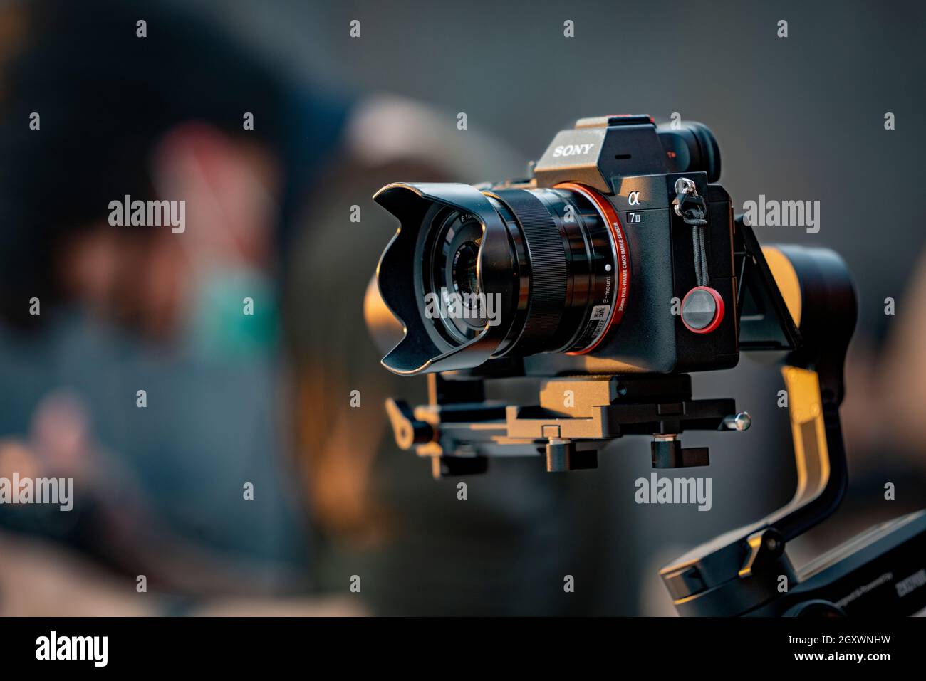 Bangkok,Thailand 2 February 2020: Videoman holding FILMING WITH DJI RONIN M handheld AND SONY A7R mark III. Full-Frame Exmor R BSI CMOS Sensor. Alpha Stock Photo