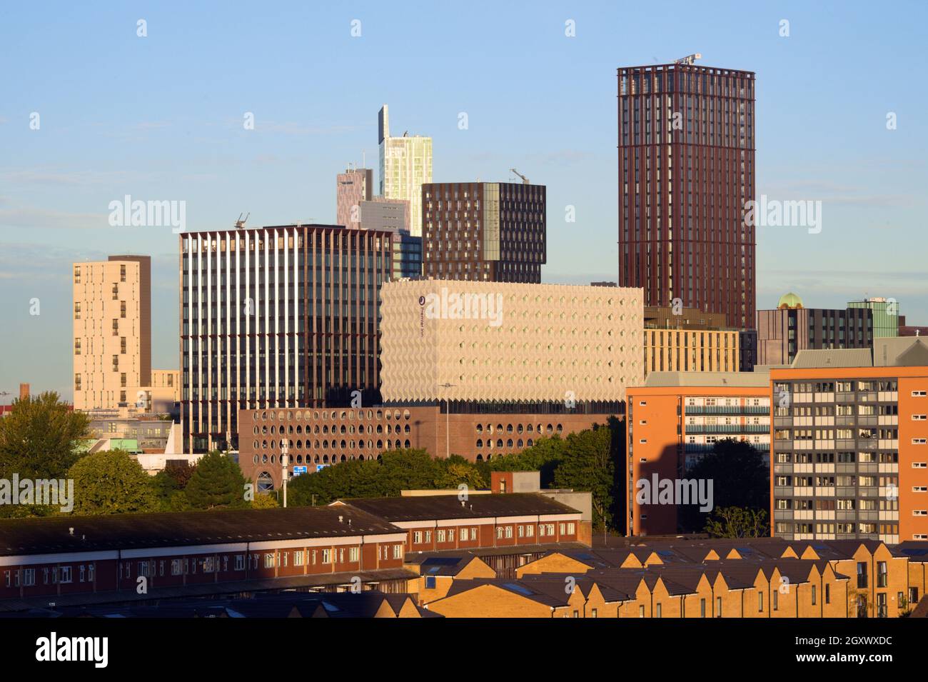 Skyscrapers or high rise buildings in central Manchester, England, United Kingdom, seen from the South of the city. Stock Photo
