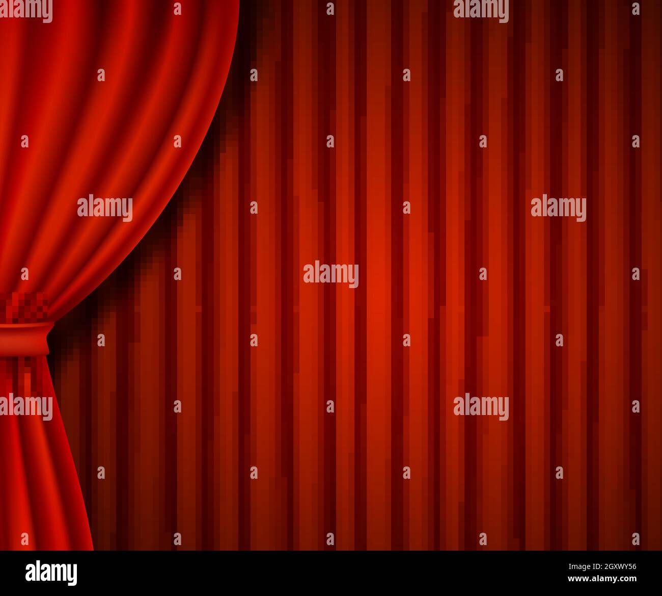 Luxury red velvet curtains, realistic theatrical drapes. Theatre stage