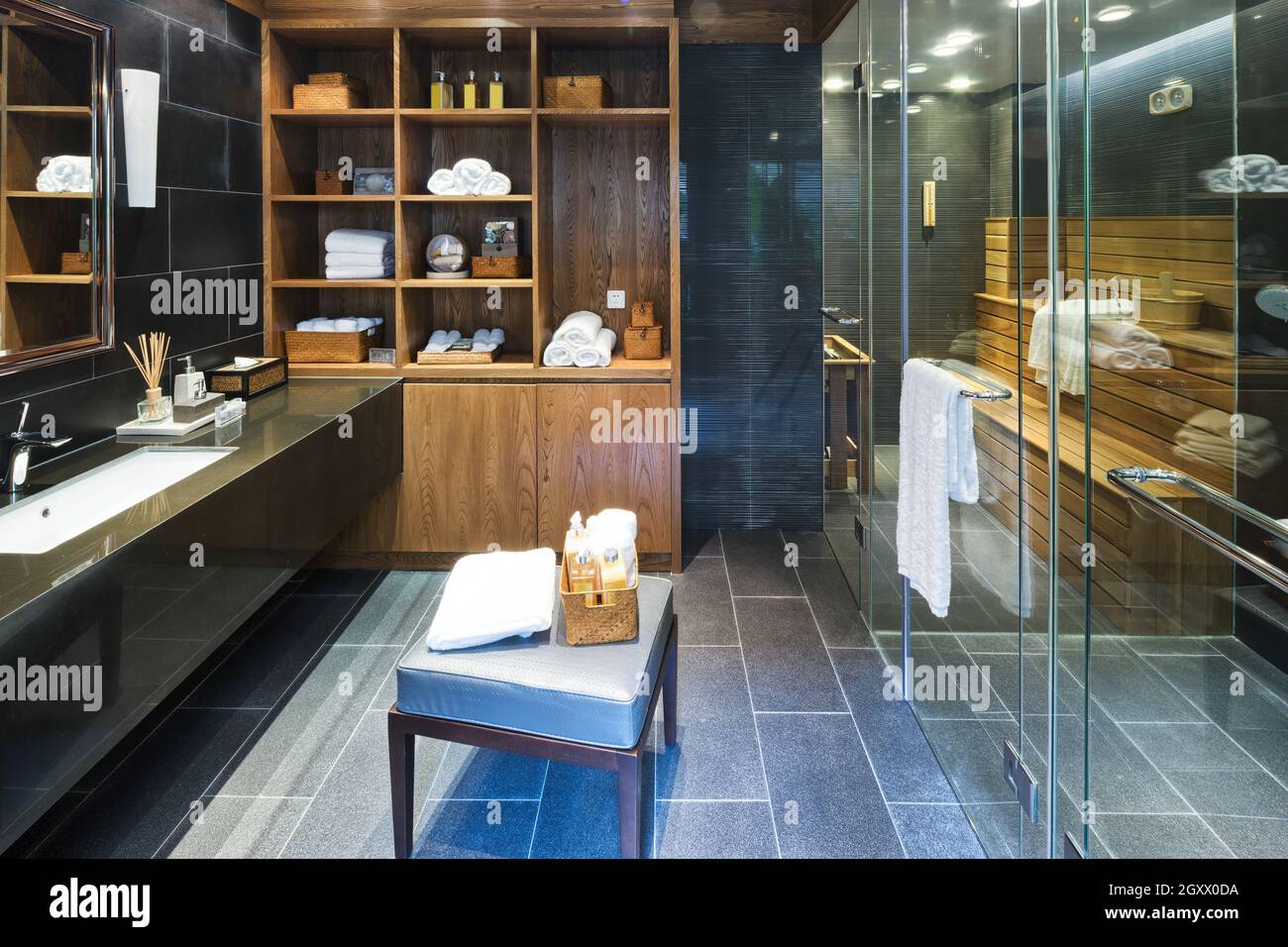 decoration and furniture in modern sauna room Stock Photo Alamy