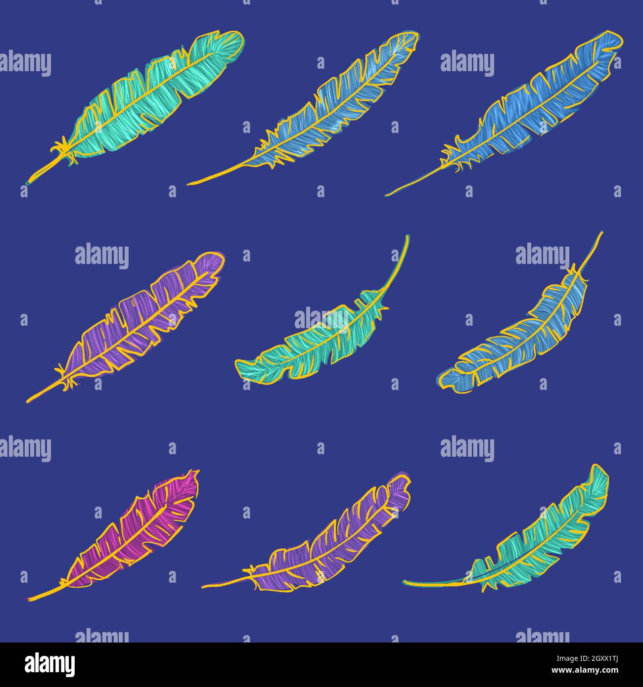 Set of various feather illustration design, vector feather silhouette ...
