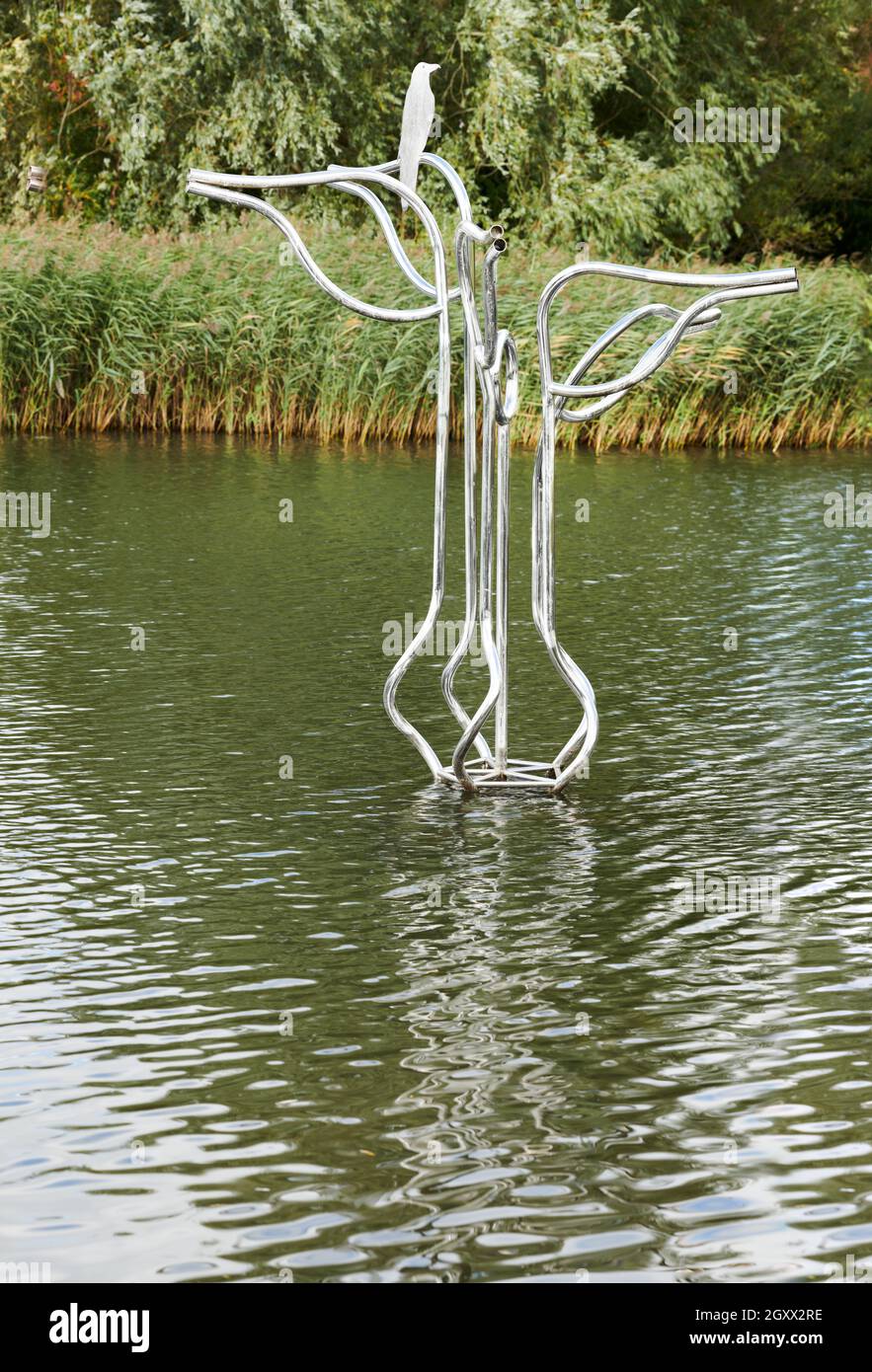 At Oakley Vale, Corby, England, a sculpture made from stainless steel