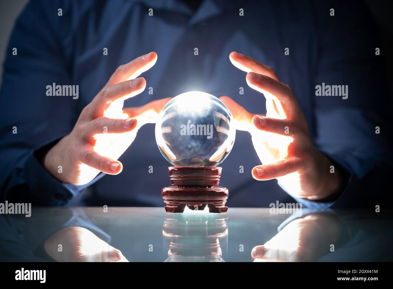 Predicting Future Using Crystal Ball. Fortune Teller And Psychic Stock Photo