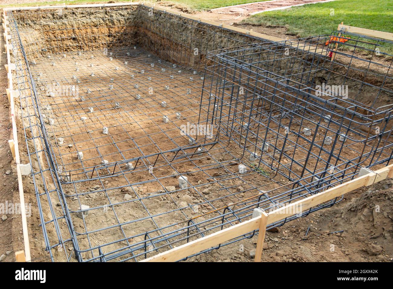 New Swimming Pool Steel Rebar Framing Construction Site Stock Photo Alamy