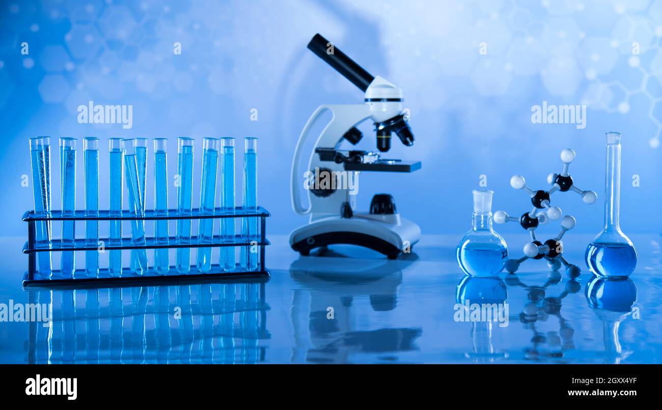 Microscope, Glassware, Laboratory beakers,Science experiment Stock ...