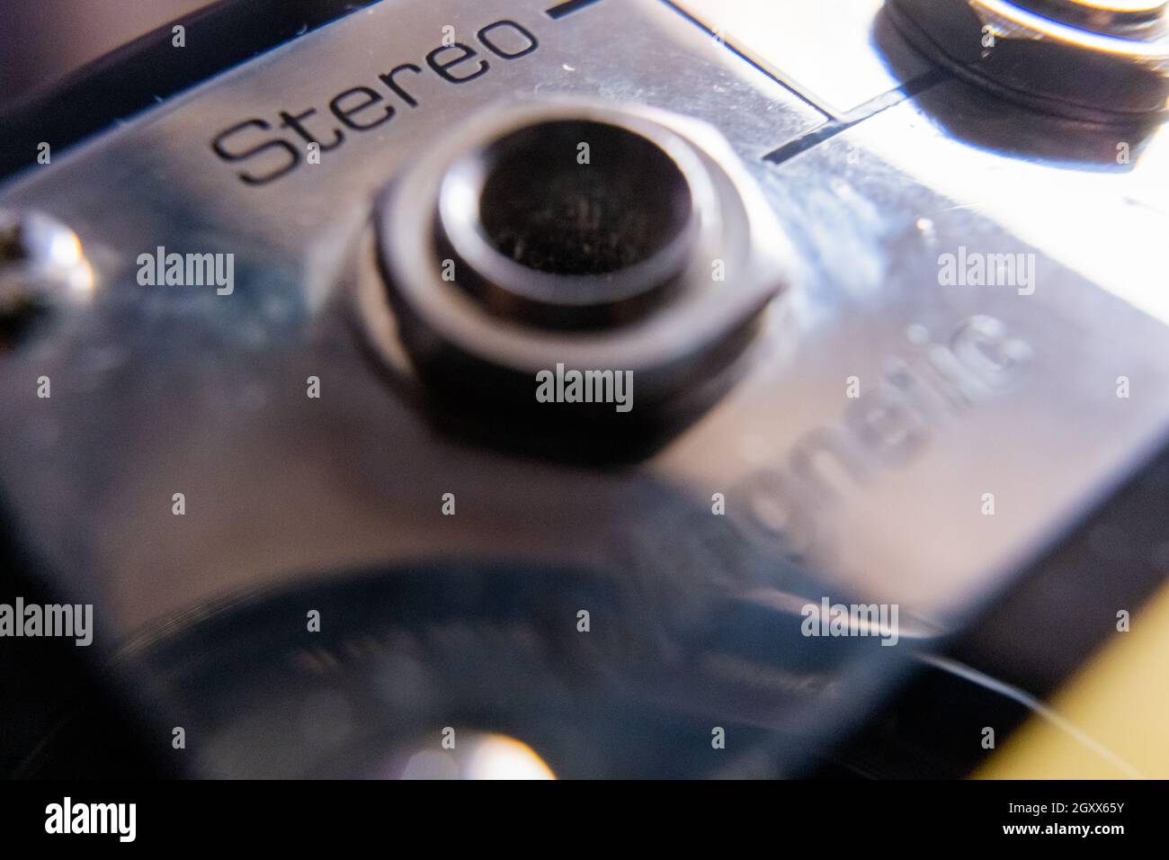 Silver stereo output jacks of classic electric guitar Stock Photo Alamy