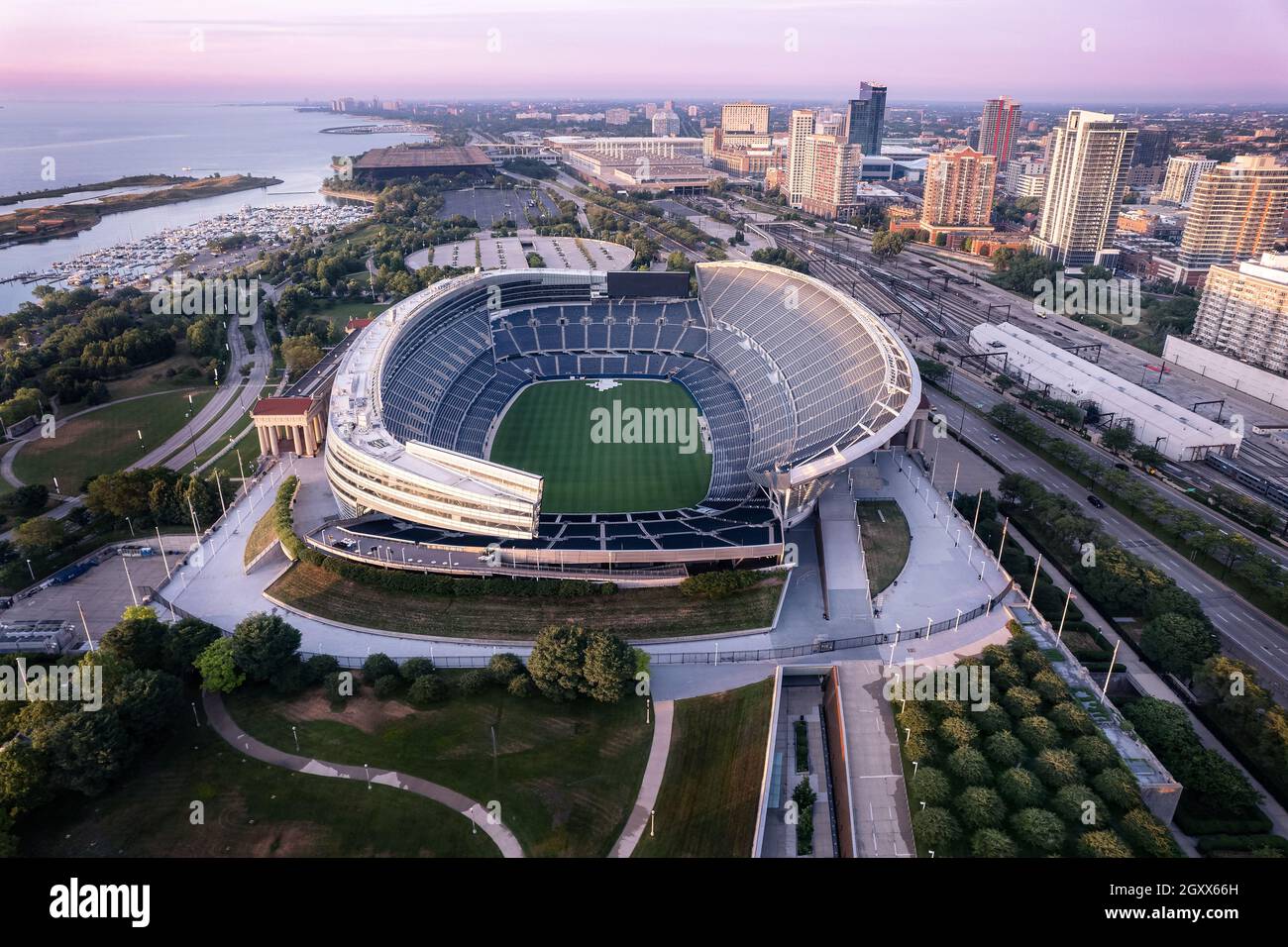 Aerial view of Soldier Field stadium, Chicago, Illinois, USA Stock
