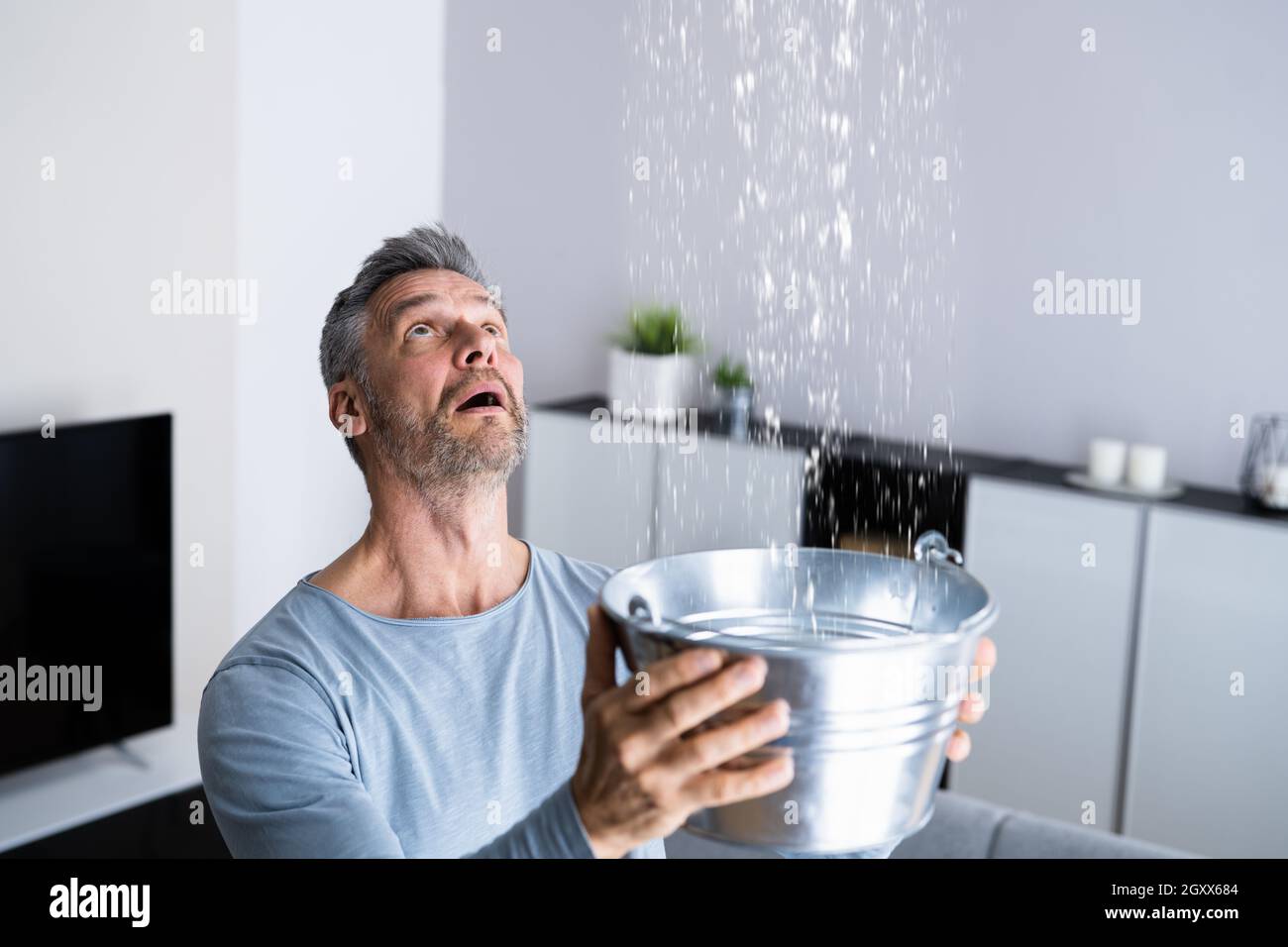 Water Flood And Pipe Leak In House Stock Photo