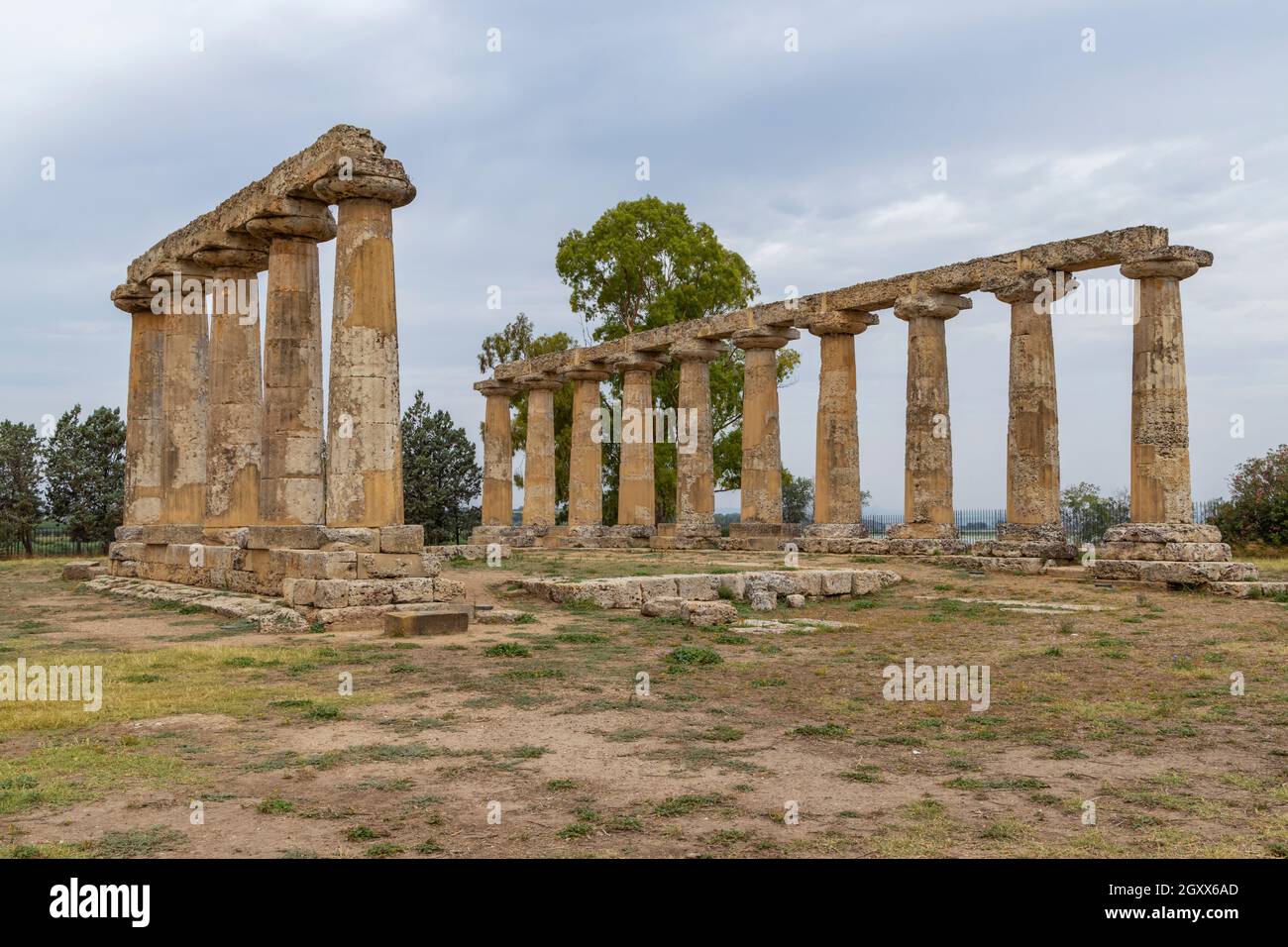 Temple of Hera from 6 century BC, archaeological site near Bernalda, Italy Stock Photo
