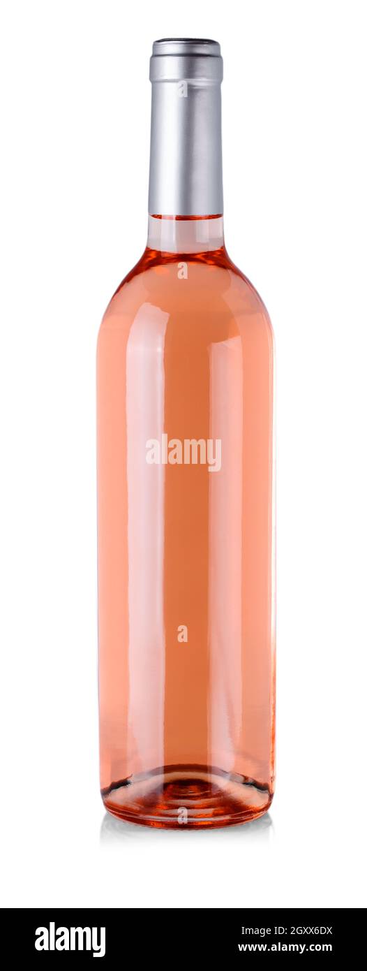 The close up rose wine bottle isolated on white background Stock Photo ...