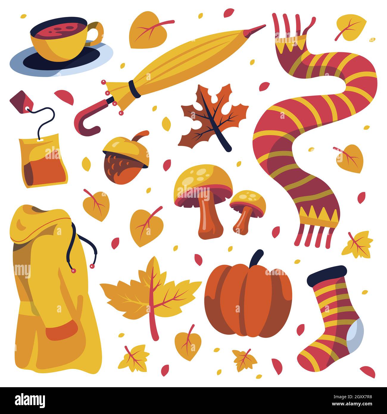 Hand drawn flat autumn elements set Vector illustration Stock Vector ...