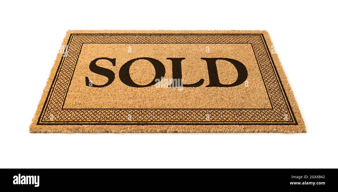 Sold Welcome Mat Isolated On A White Background. Stock Photo