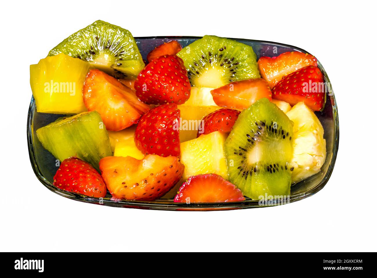 fresh fruit macedonia cut into cubes, Isolated blank background Stock Photo