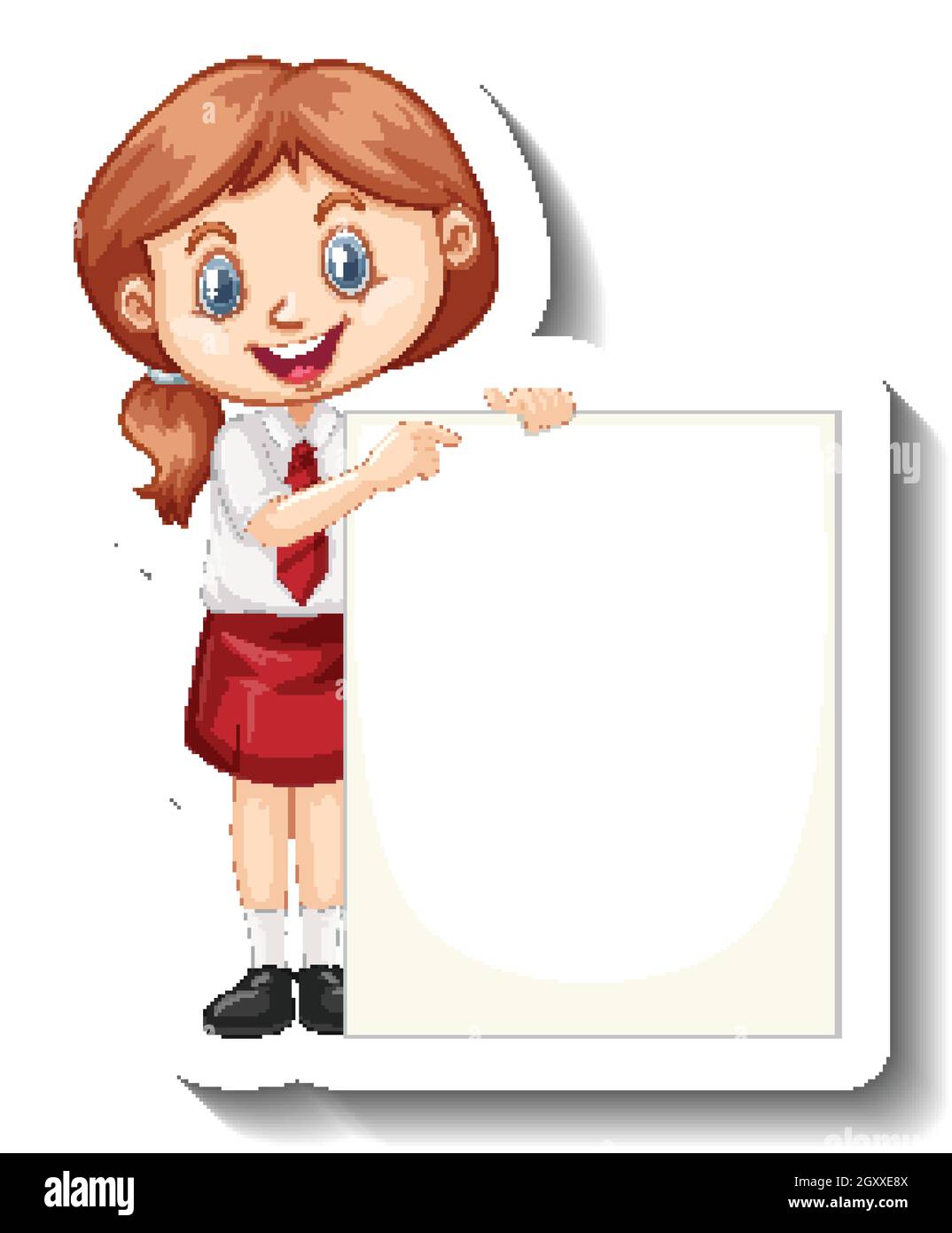 A sticker template with a student girl holding empty board illustration ...