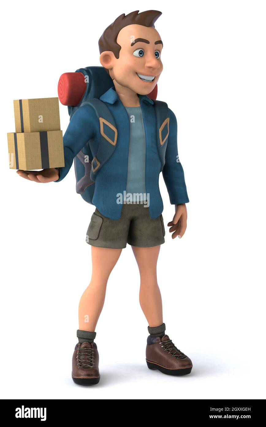 Fun illustration of a 3D cartoon backpacker Stock Photo - Alamy
