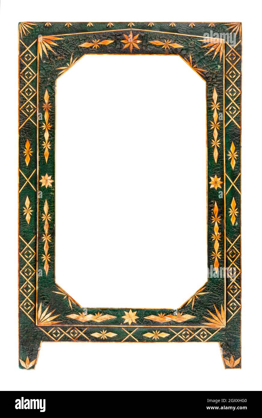 Old green wooden frame, isolated on white background Stock Photo - Alamy