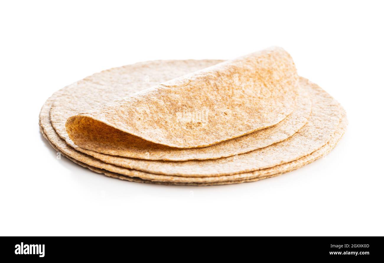 Whole grain tortilla wraps isolated on white background Stock Photo Alamy