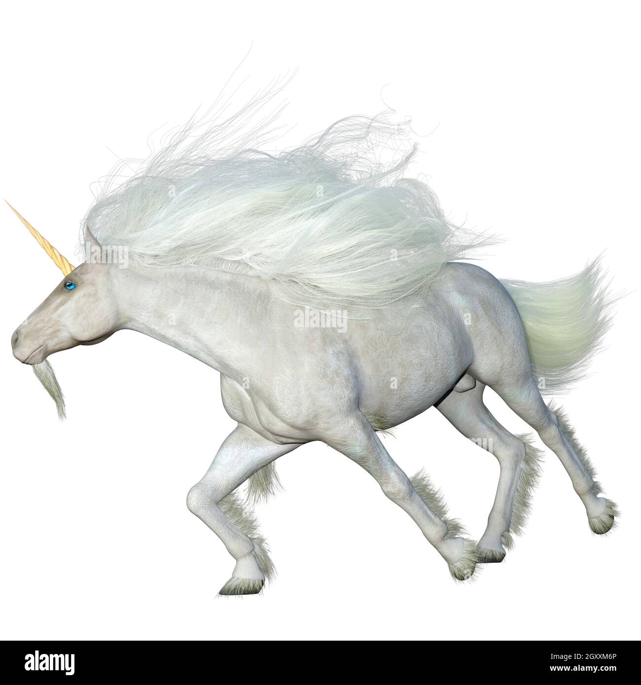 3D rendering of a fantasy white unicorn isolated on white background ...