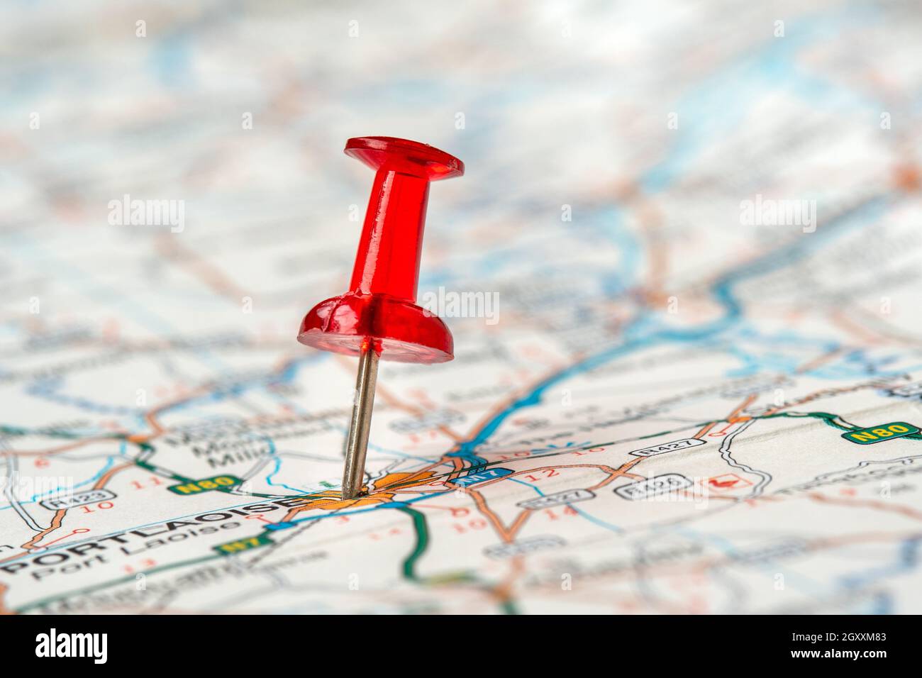 Red push pin showing location on the map. Locations marked with pin on