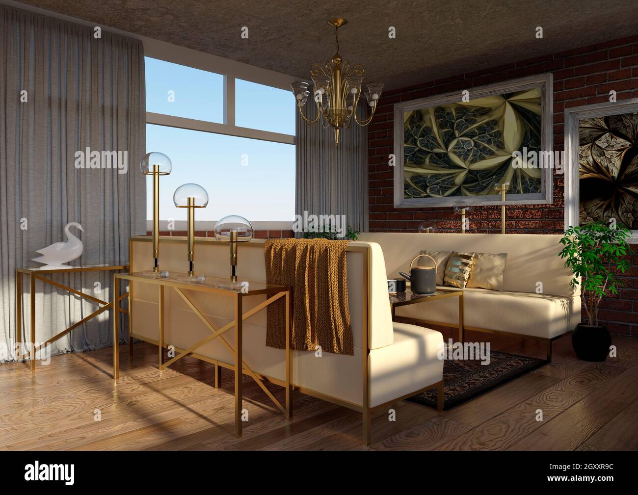 3D rendering of a living room interior Stock Photo - Alamy