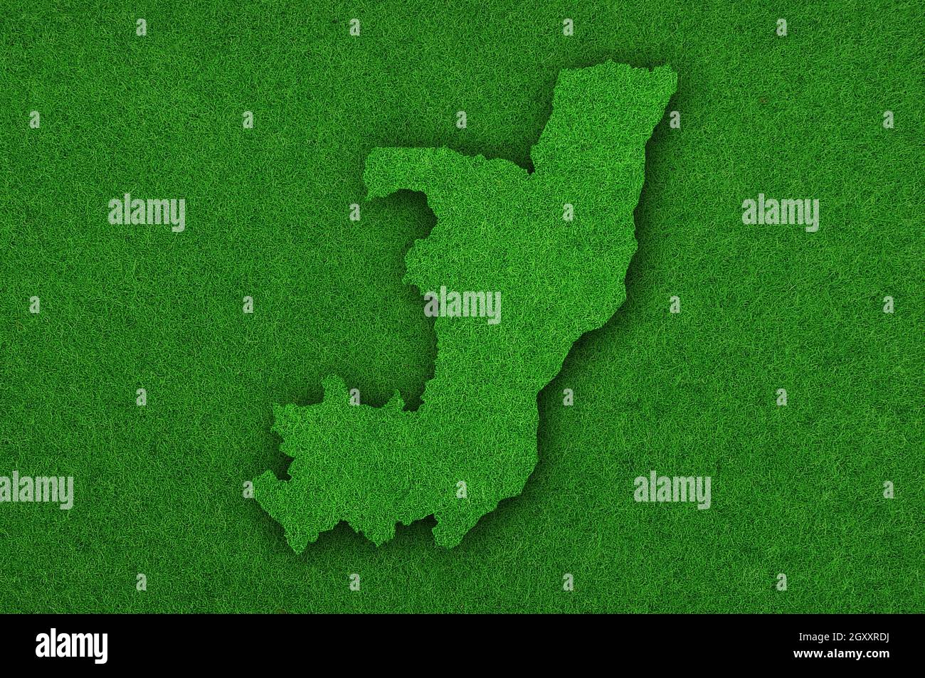 Map of Republic of the Congo on green felt Stock Photo