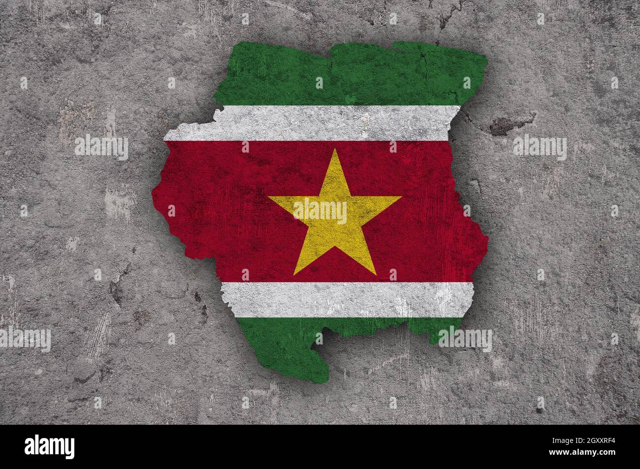 Map and flag of Suriname on weathered concrete Stock Photo