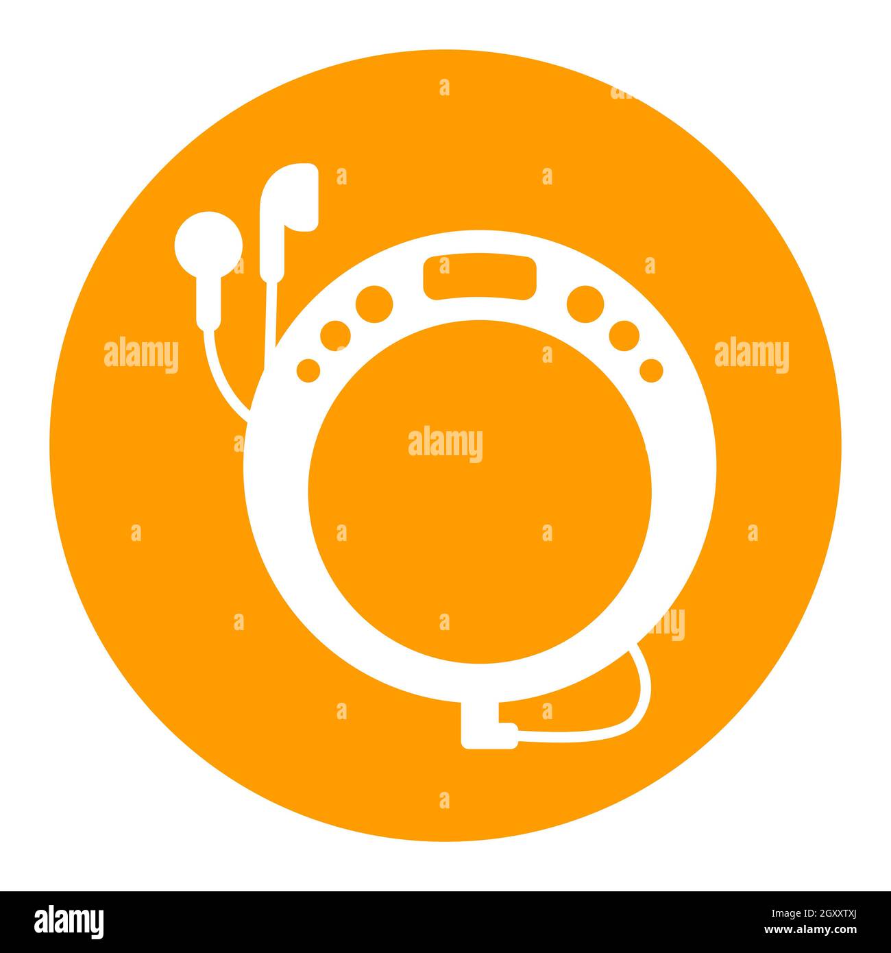 Portable CD player with earphone vector white glyph icon. Music sign ...