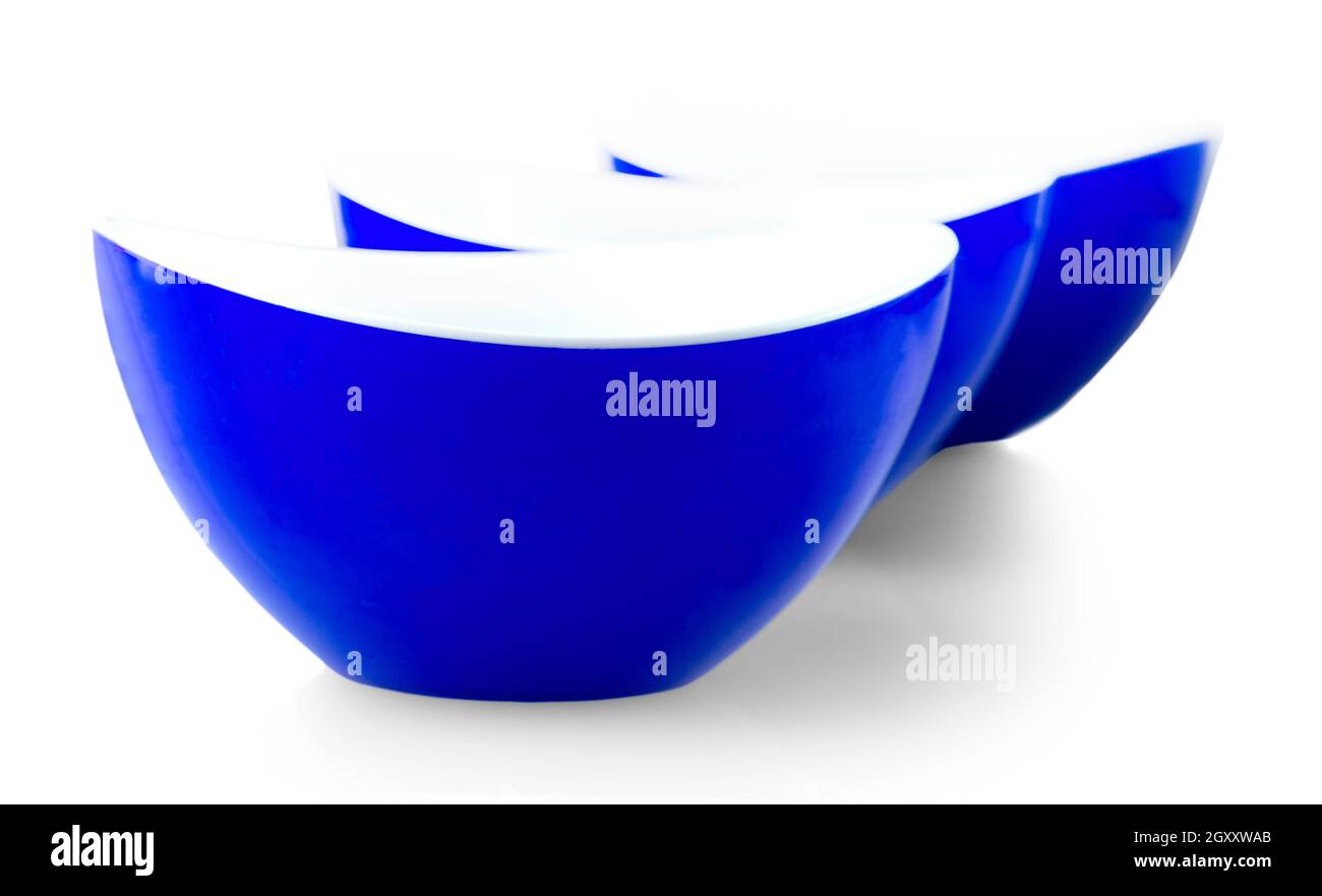 The three blue plates isolated on white background Stock Photo Alamy