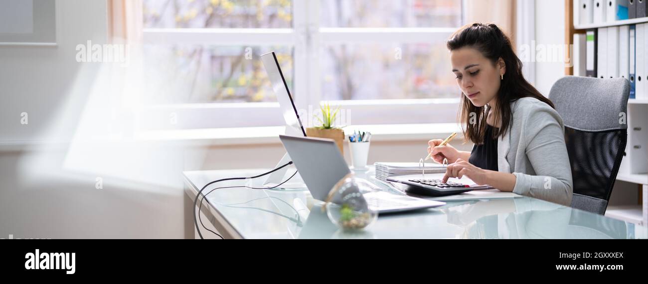 Professional Accountant Woman In Office. Finance Invoice Accounting ...
