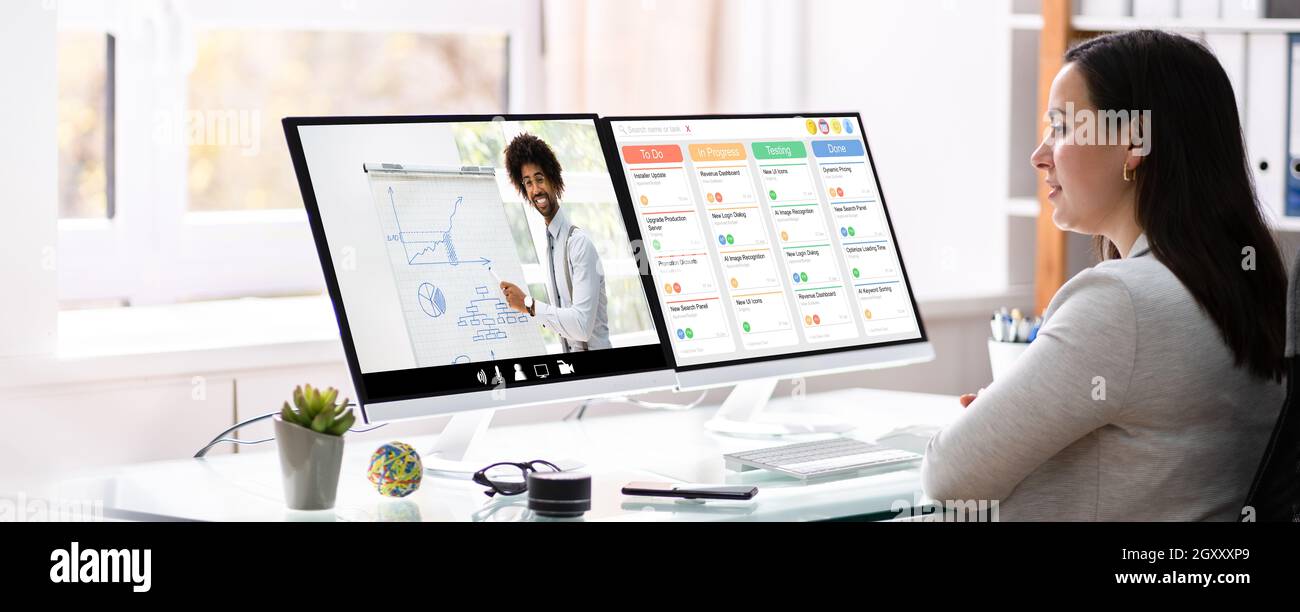 Virtual Online Student Training Lecture Or Course On Desktop Stock ...