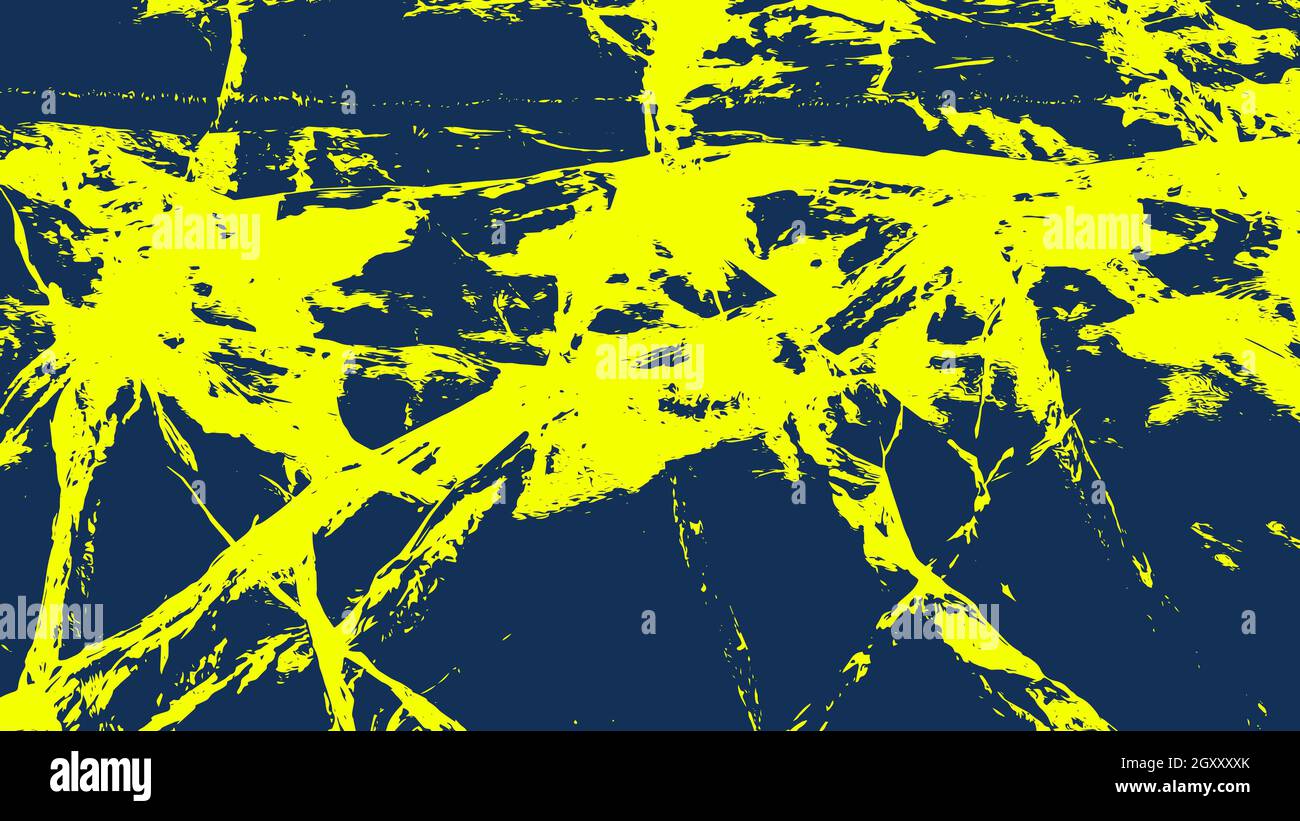 Vector abstract spotted pattern with cracks from yellow spilled paint on blue background. Stock Vector