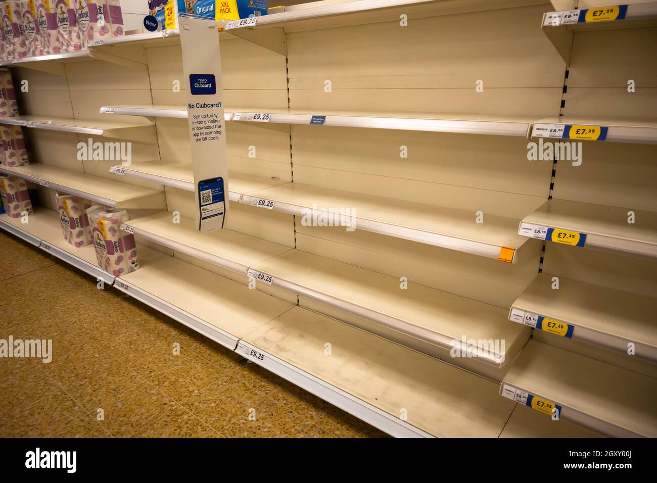 Empty shelves in a British supermarket Stock Photo Alamy