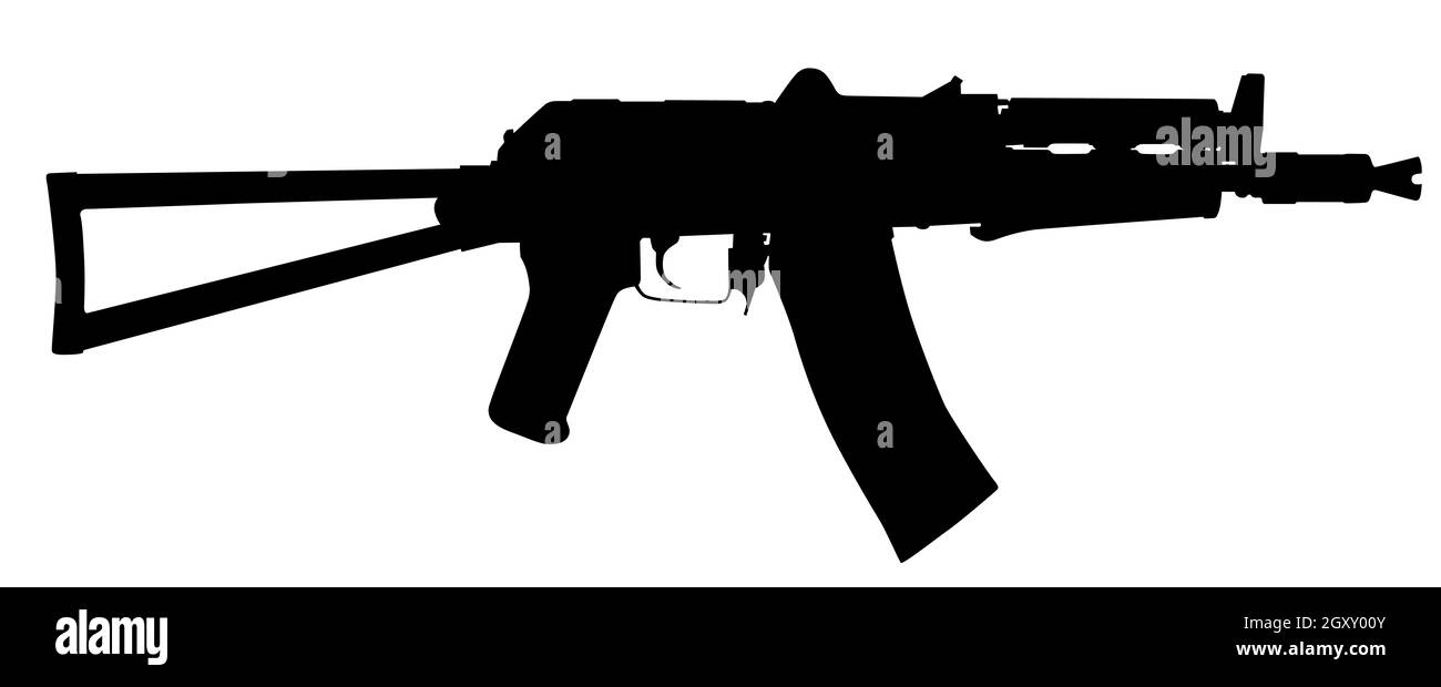 Vector image silhouette of modern military assault rifle symbol illustration isolated on white background. Army and police weapons. Stock Photo