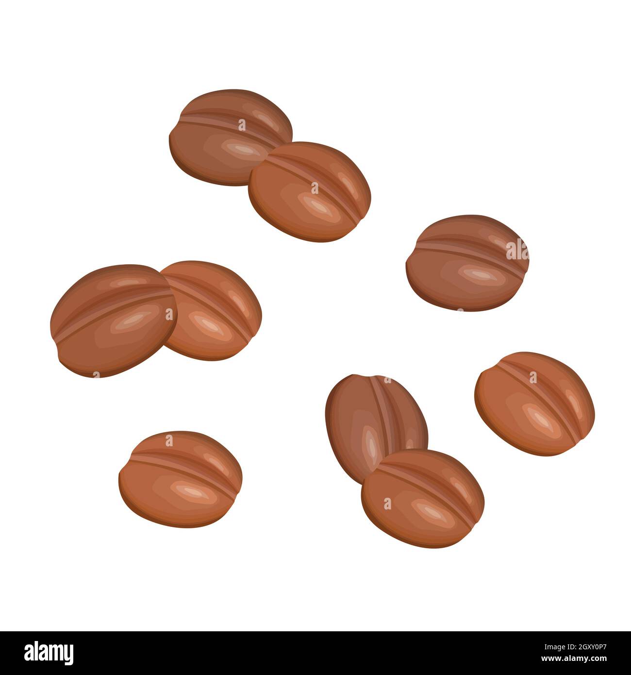 Scattered coffee beans. Flat cartoon. Isolated vector EPS10. Stock Photo