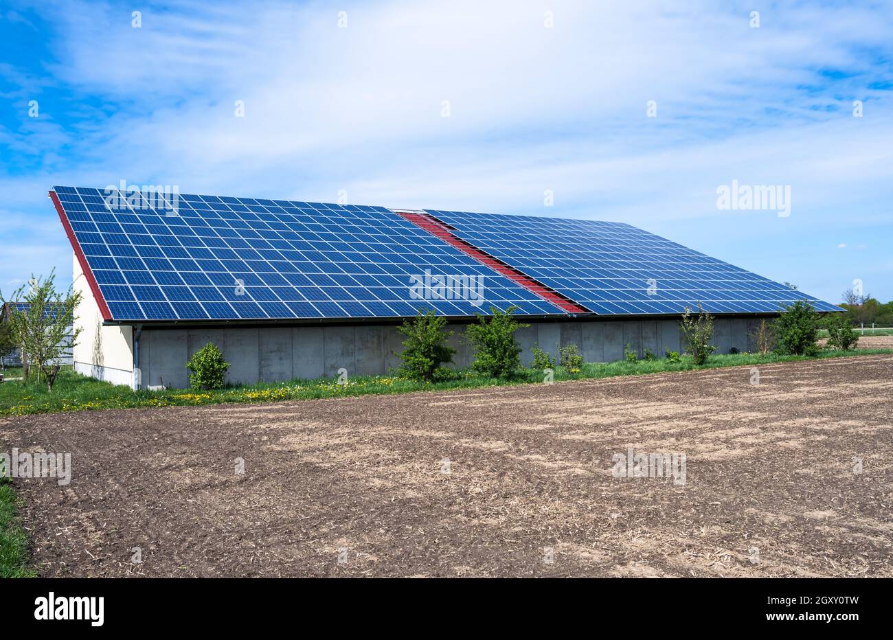 Green energy with solar collectors on the roof of an agricultural ...