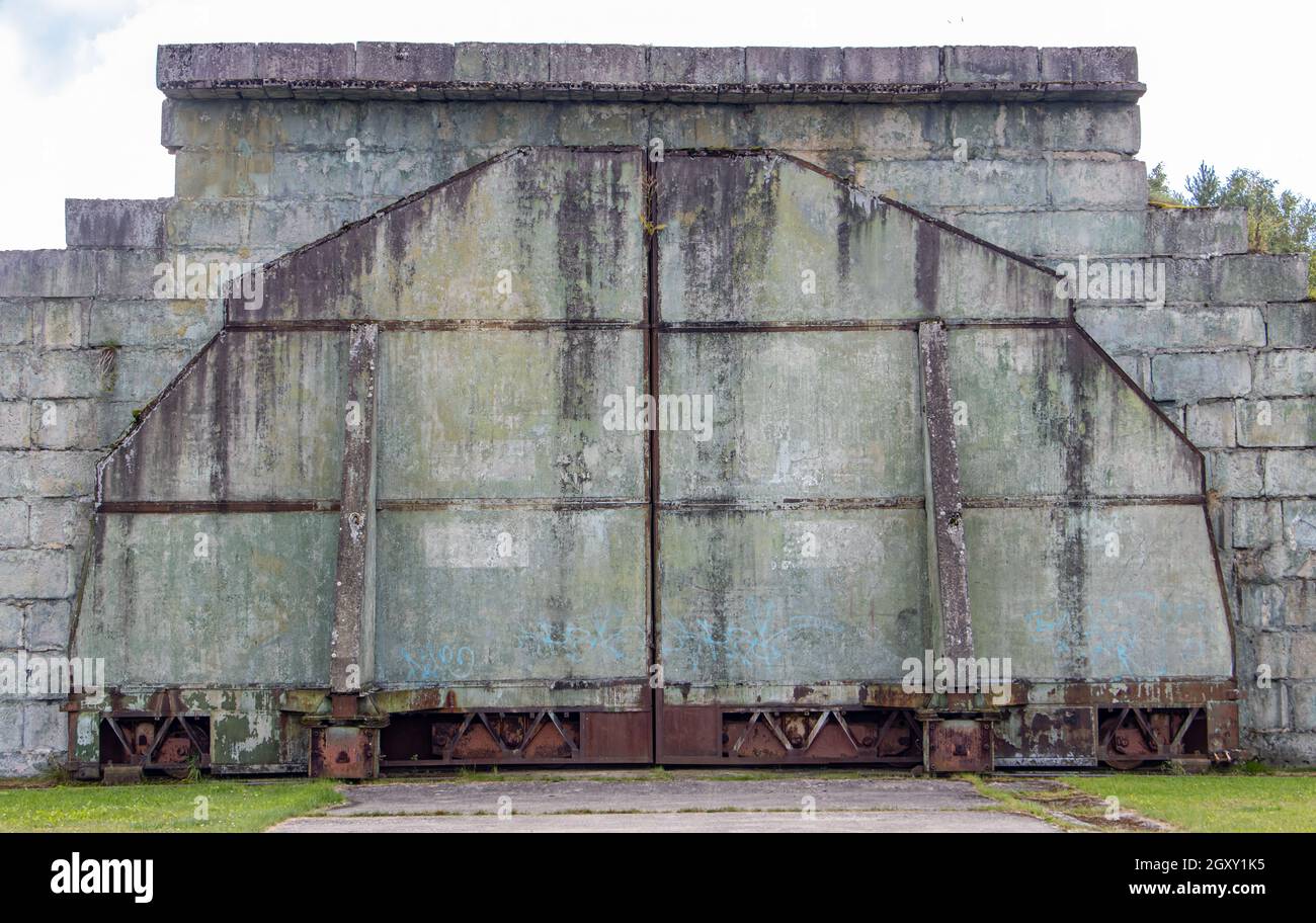 Hangars at a former military airport in northern Czech republic, used by the Soviet army. Stock Photo