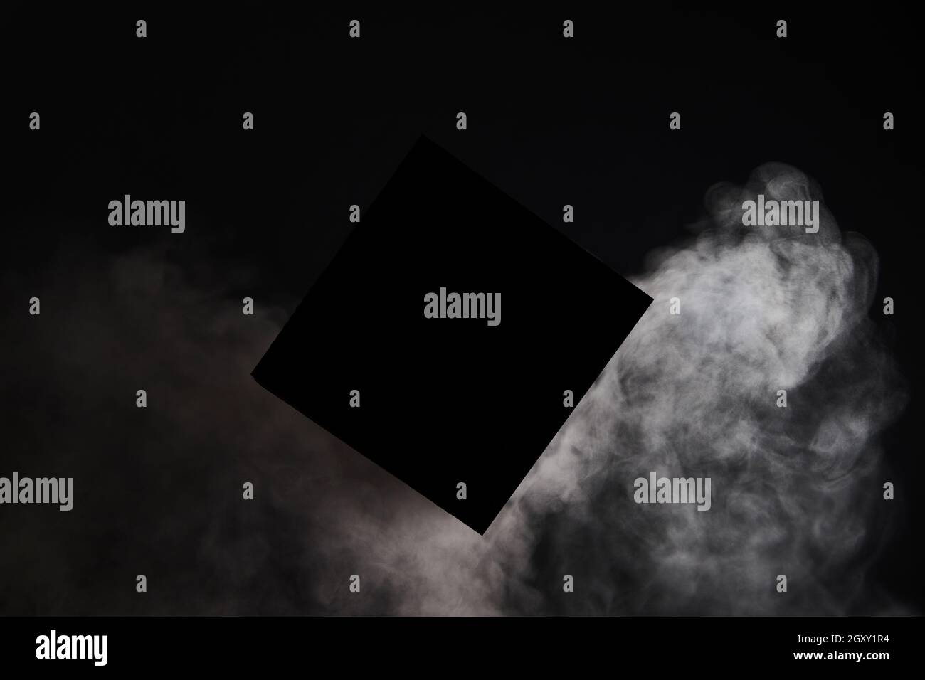 Abstract black and white with black square with white smoke Stock Photo