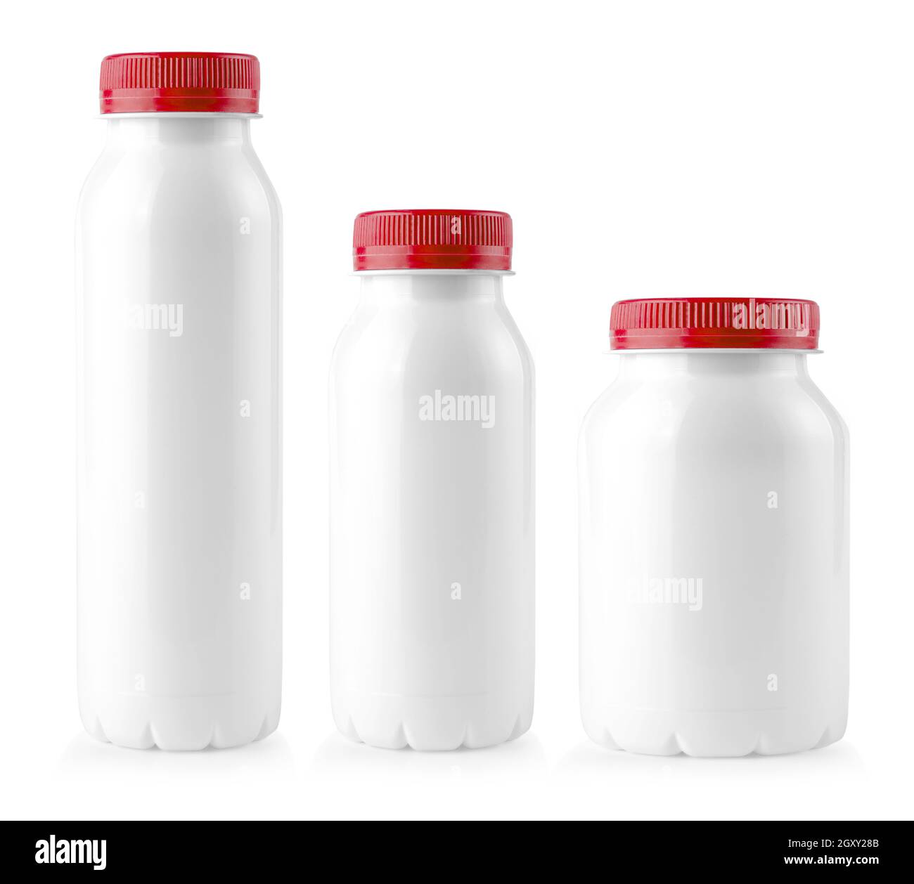 The close up of a white bottles with red lid on white background Stock