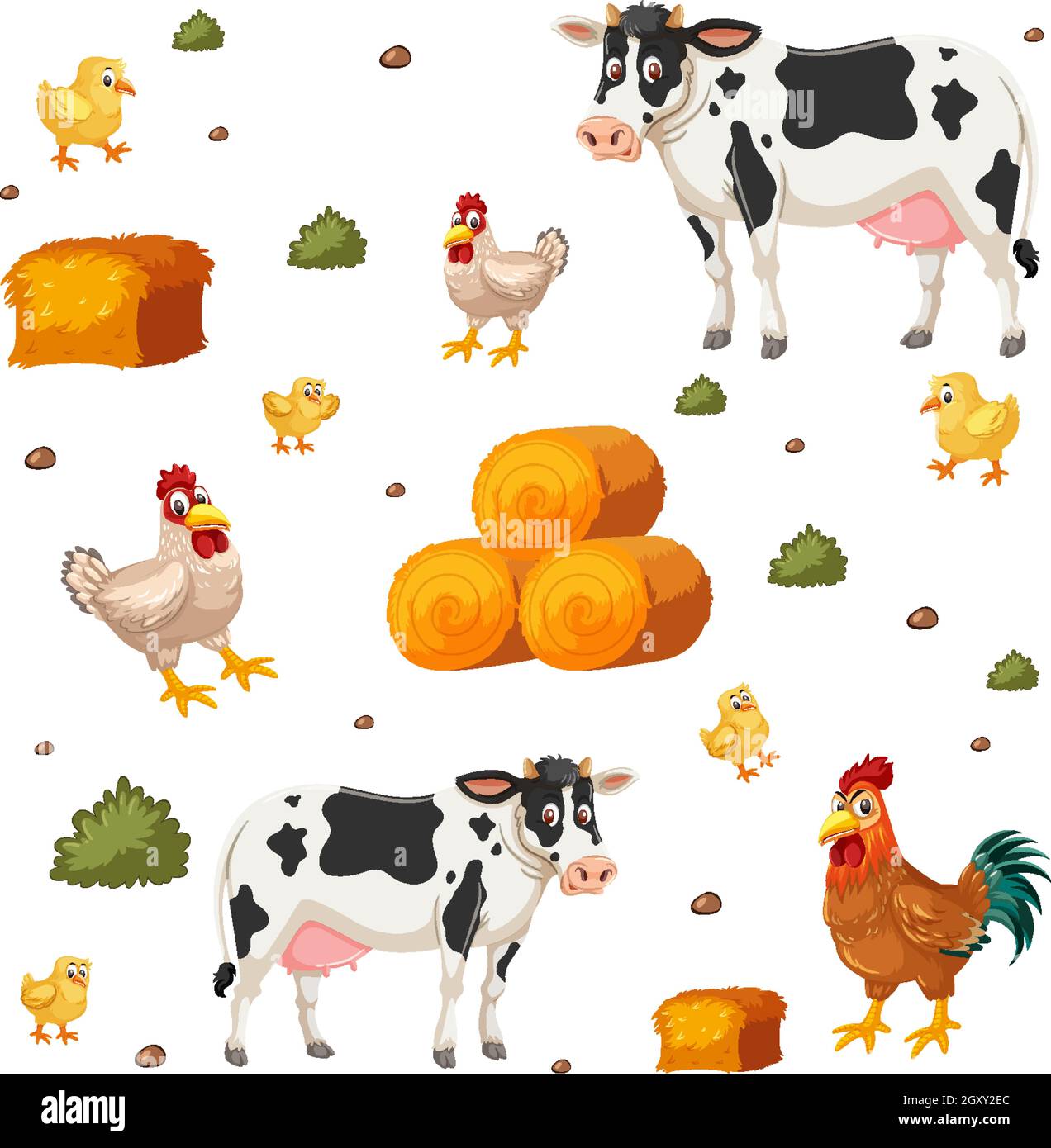 Seamless pattern with cute farm animals on white background ...