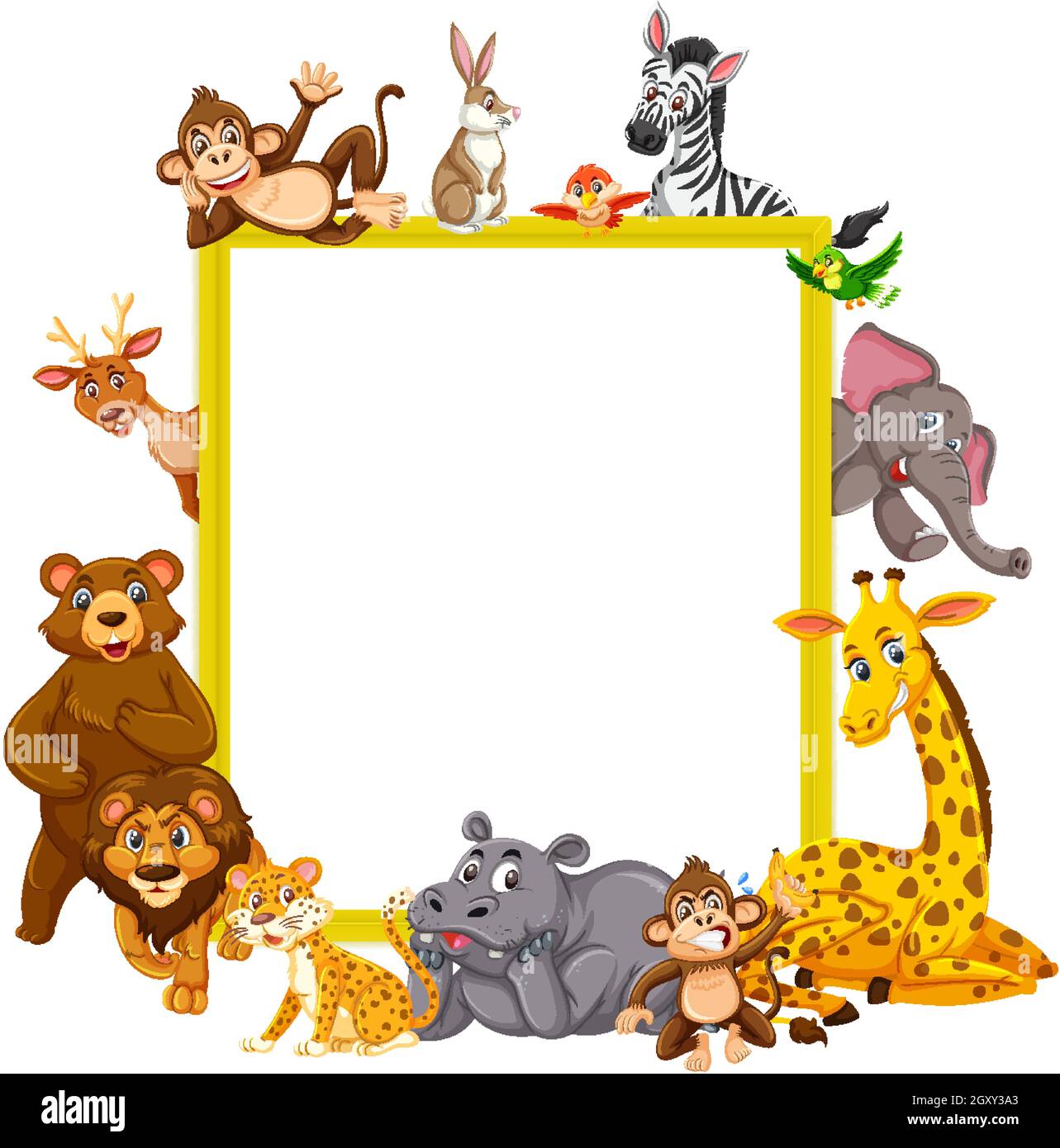 Empty banner with many different wild animals illustration Stock Vector ...