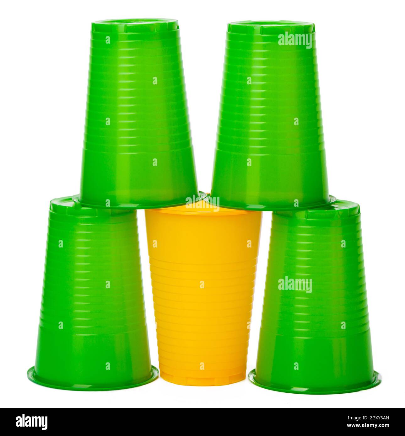 Colored disposable cups for drinks isolated on white Stock Photo