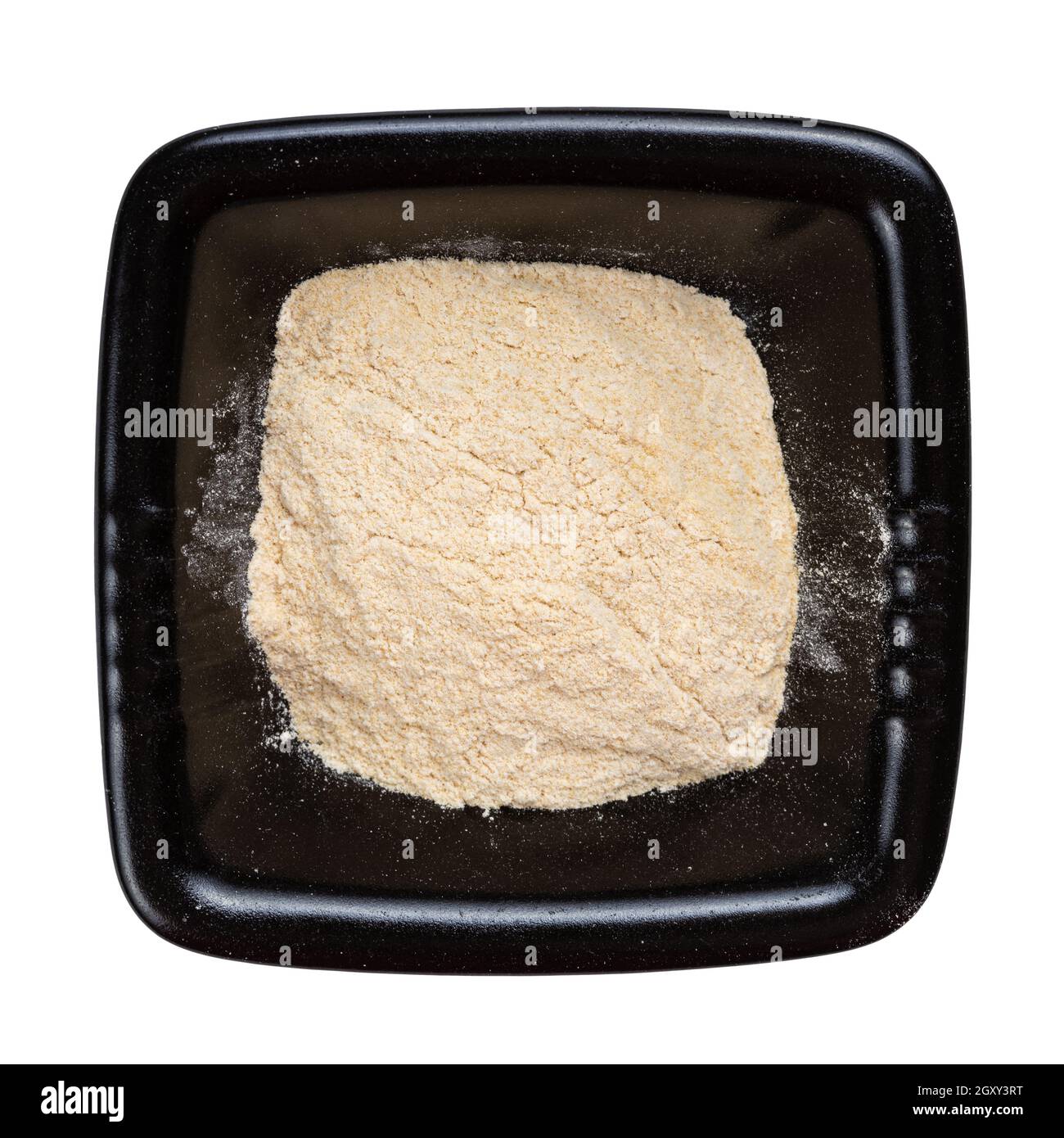 top view of apple pectin powder in black bowl isolated on white ...